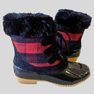 G.H. Bass Duck Boots Women's 6 Red Plaid Fur Waterproof Winter Snow Rain Boot